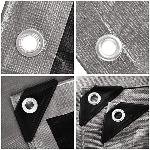Close-up of 18x24 Foot Heavy Duty Waterproof Tarp Tarpaulin 10 Mil With Eyelets And Reinforced Edges, showing grommets and corners.