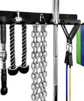 Heavy Duty Wall Mount Gym Storage Rack With 9 Or 11 Hooks, Steel Black Powder Coat, holding resistance bands and cables