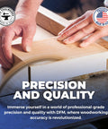 Craftsman adjusting blade with focus on precision and quality on a table saw, highlighting woodworking accuracy.