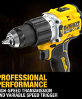 Close-up of 20V Max XR Cordless Impact Driver showing high-speed transmission and variable speed trigger