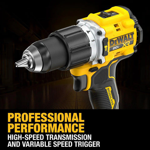 Close-up of 20V Max XR Cordless Impact Driver showing high-speed transmission and variable speed trigger