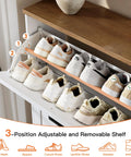 Sleek Barn Door Shoe Cabinet With Four Flip Drawers And Three Adjustable Shelves Ultra Slim Freestanding showcasing adjustable shelf and sneaker organization.