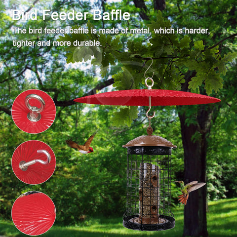 13 Inch Metal Bird Feeder Baffle Rain Guard for Outdoor Hummingbird Feeders Hanging Weather Shield Cover in garden setting