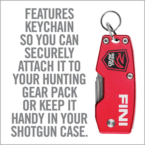 FINI Shotgun Tool Choke Wrench With Scope Turret Adjuster And Keychain, durable red pocket-size accessory showing keychain feature