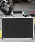 Hella Sturdy Aluminum Alloy Tool Storage Case With Reinforced Carry Handle And Lockable Portable Gear Box Organizer for auto mechanics, black finish.