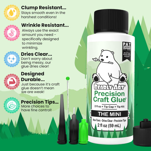 Mini Precision Craft Glue With Tip Kit For Fine Paper Crafting Scrapbooking And Card Making Its Go To Adhesive For All Your Projects 2 Fluid Ounces Acid Free Archival Clear Drying Super Strong Hold Made In USA bottle with precision tips and clump-resistant label