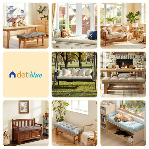 Custom Bench Cushions For Indoor And Outdoor Use, Tufted Non Slip Cushions For Piano Benches, Bay Windows And Porch Swings