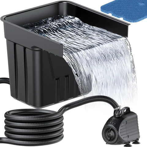 Pond Waterfall Spillway Kit With 1200GPH Pump, 10 Ft Corrugated Tubing, Filter Media, And Spillway For Outdoor Pondless Waterfall setup