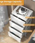 Five Drawer Rolling Storage Cart On Wheels White Plastic Organizer For Home Office And Living Room Mobile Cabinet With Three Large And Two Small Drawers Durable Vertical Storage Tower 16x13x31 top view