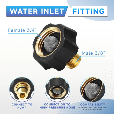 EZALOR water inlet fitting, 3/4 in female to 3/8 in male, brass gold, 2-pack for Simpson pressure washer pumps