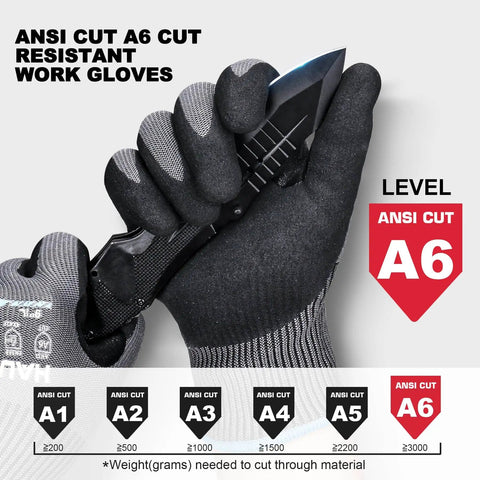 Cut Resistant Work Gloves With Nitrile Dipped Palms 13 Gauge Knit Touchscreen Compatible Breathable EN 388 Level F ANSI A6 Size XXL