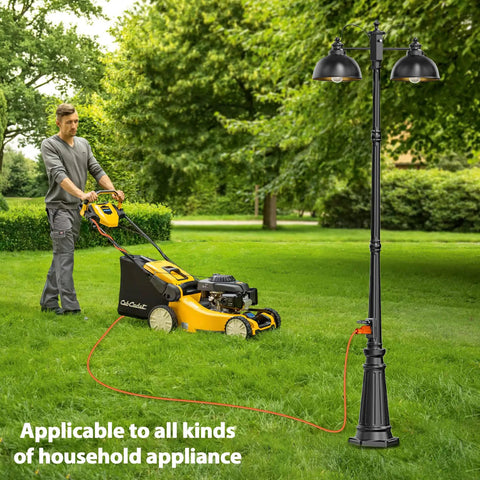 Double Head Dusk To Dawn Outdoor Lamp Post Lights With Outlet Farmhouse Aluminum Black Pole Lights illuminating garden