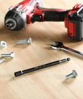 Magnetic Impact Nut Driver Bit Set Three Piece 1/4 Inch Hex Shank Six Inch Length Each Heavy Duty Nut Setters on wooden surface