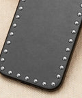 Copper Snap Fastener Kit For Leather Goods 100 Sets Silver Tone Metal Snaps Rivets And Buttons For Shoes Bags Wallets And Garments Multipurpose DIY Craft Upgrade For Leatherworking Projects on black leather panel