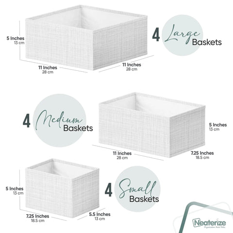 Rock Solid Fabric Drawer Organizer Set Of 12 White Grey Bins For Dresser Nursery Bedroom Closet Storage Hella Durable Build Perfect For Baby Clothes And Home Tidy Up