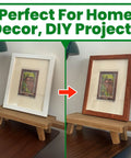 Comparison of a white picture frame converted to a brown wood frame with Wood Grain Repair Tape For Furniture Self Adhesive Brown Wood Color Peel And Stick Veneer Strips To Patch And Restore Dings On Cabinets Tables And Floors Easy DIY Fix For Wood Surfaces.