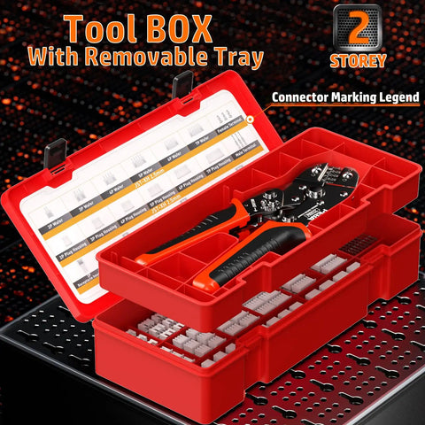 Open toolbox showing crimp tool and connectors from Crimp Tool And JST Connector Kit For DIYers And Pros