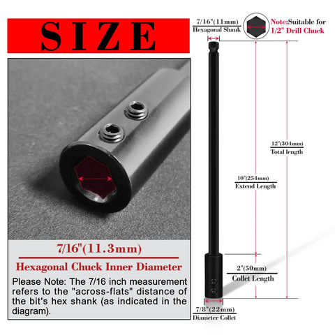 12 Inch Forstner Drill Bit Extension For Seven Sixteenths Inch Hex Shank Extends Drilling Depth By Over 10 Inches