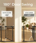 No Sweat Setup Extra Wide Baby Gate For Doorways And Stairs Adjustable Swing showing 180° door swing options in home setting.