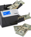 New 2024 Mixed Denomination Money Counter And Counterfeit Detector for Eight Currencies in action with cash bills displayed