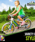 Girl riding bike with colorful 36 piece clip on bike spoke beads for kids wheel decorations multicolor Spokey Dokeys easy attach