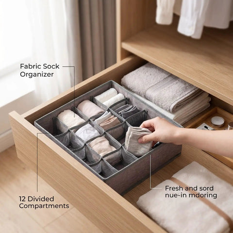 Foldable Oxford Fabric Closet Organizers For Socks And Underwear With Multi Compartments Super Game Changer Wardrobe Storage Solution To Keep Your Drawers Neat And Hassle Free For Years To Come in a drawer with organized socks.
