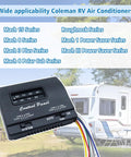 RV Thermostat Replacement 7330F3852 for Mach series air conditioners with control panel and wiring, camper background