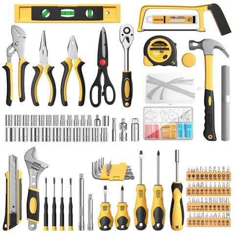 328 Piece Tool Kit For Home And Auto Hand Repair Tool Set In A Sturdy Toolbox With Drawer organized on white background