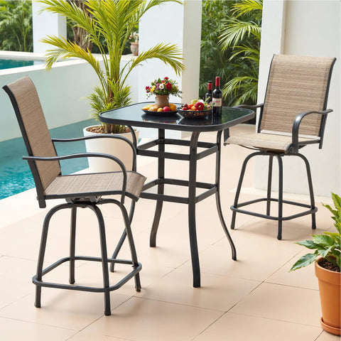 All Weather Outdoor Bar Stools Set Of 2, Counter Height Swivel Chairs For Patio Bistro Lawn Garden Backyard with table