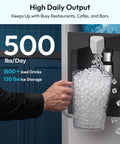 Pro-Level Commercial Icemaker Drops Heavy Cubes Quick With A Slick SECOP Motor And Zero Hassle Storage Bin built for restaurants, showing ice bin and ice cubes.