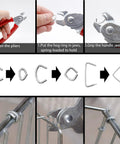 Heavy Duty Hog Ring Kit With Pro Pliers, 270 Rings In 3 Sizes, Galvanized Steel, shown in use for fencing and installation steps