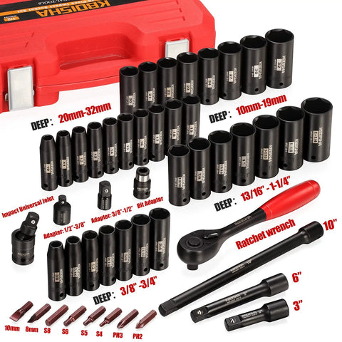 Half Inch Drive Master Impact Hex Driver Set 20 Piece SAE And Metric Socket Kit with CR MO Steel in Heavy Duty Case
