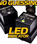 Heavy Duty Waterproof Relay Kit With LED Indicator, 2 Pack, 12V DC, IP68 Sealed, Plug N Play Diagnostics, Replaces Hella 4RD-960388-31 4RD-960388-22 4RD-960388-06, Built Tough For Off Road And Marine, 2 black 12V 40A relays with LED