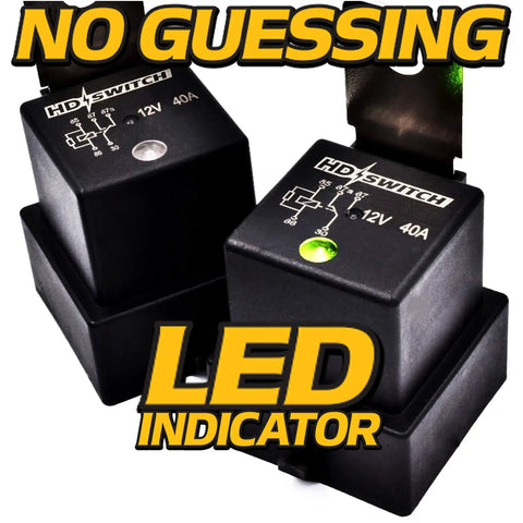 Heavy Duty Waterproof Relay Kit With LED Indicator, 2 Pack, 12V DC, IP68 Sealed, Plug N Play Diagnostics, Replaces Hella 4RD-960388-31 4RD-960388-22 4RD-960388-06, Built Tough For Off Road And Marine, 2 black 12V 40A relays with LED