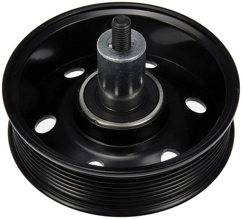 Drive belt idler pulley, Dorman 419-685, black metal with threaded stud, front view