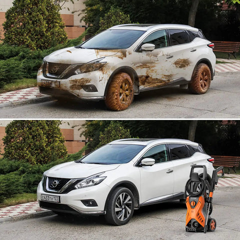 Electric Pressure Washer 2300 PSI 1.6 GPM Portable Power Washer with Adjustable Spray Nozzle and Foam Cannon cleaning muddy car