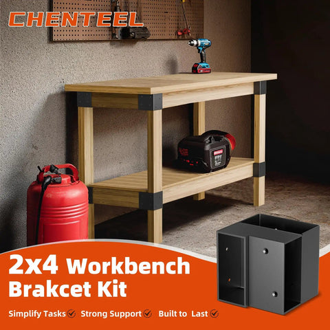 Heavy Duty Steel Corner Bracket Kit For DIY Workbenches And Shelves With 8 Brackets And 80 Screws Fits 1.5 By 3.5 Inch 2x4 Lumber