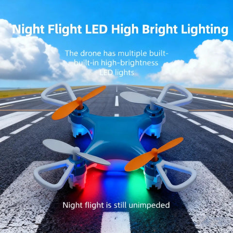 All Ages Mini Drone For Easy Stunt Flights With 360 Degree Tricks, night flight with LED lights on road