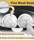 Heavy Duty Stainless Steel Cleaning Basket Two Pack Perfect For Ultrasonic Cleaner Small Parts And Jewelry No Sweat Washing Tray showcasing fine mesh design with jewelry inside.