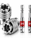 2 Pack Self Adjusting Socket Wrench Set featuring heat treated CrV steel, 3/8 drive universal multi-jaw design.
