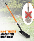 Heavy Duty Trench Shovel For Digging With A 4 Inch Steel Blade And Fiberglass Handle 56 Inch Long Digging Tool displayed in garden