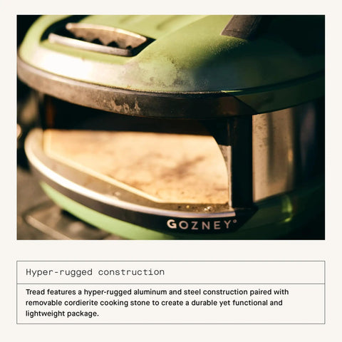Tread Portable Pizza Oven Olive With Lateral Gas Burner Quick Heat Up Makes 12 Inch Pizzas Lightweight Yet Rugged