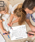 Family using United States Map Dry Erase Whiteboard For Classroom 11x14 Kid Friendly Travel USA Learning Tool on floor