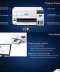 SureColor F170 Dye Sublimation Printer Compact 8.5 By 11 Inch Format Includes Genuine Ink Original OEM Product With Full Manufacturer Support User Guide And Power Cable For Home And Small Biz Use image showing front view with computer setup