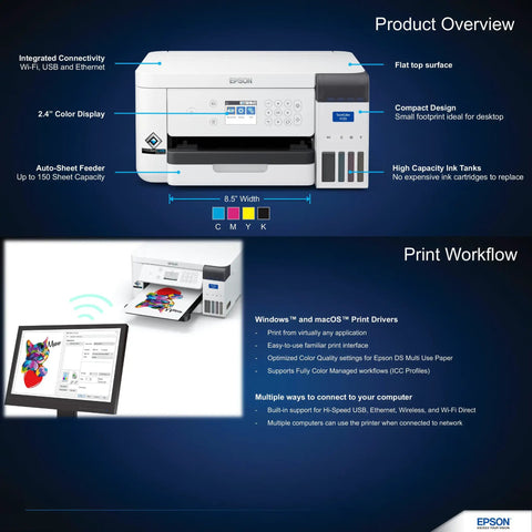Sublimation Printer Bundle With Craft Express Combo Heat Press And Elite Sublimation Oven features Epson printer overview