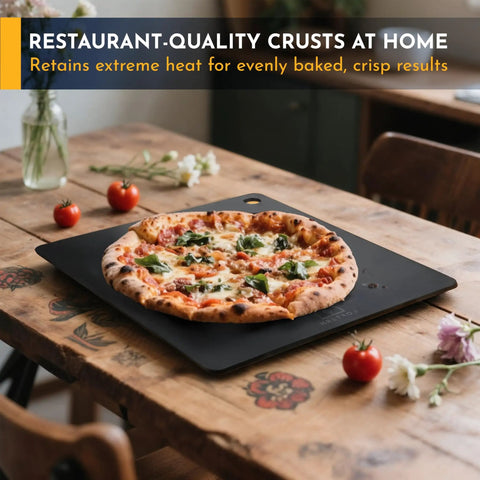 14x16 Inch Pizza Steel Pro Grade Heavy Duty Carbon Steel Baking Plate For Oven And Grill with pizza on table