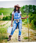 Farmer holding a Heavy Duty Farm Grass Fork Multi Functional Manure Tool With Five Point Design in a field