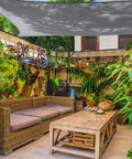 Outdoor Shade Sail Rectangle 10 ft by 13 ft UV Block Canopy installed over garden patio seating area
