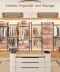 Industrial Pipe Wall Mounted Garment Rack With Walk In Closet System, Four Expandable Rods And Six Adjustable Shelves