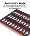 Beefy 37 Piece Three Eighths Inch Drive Bit Socket Set With Phillips Pozidriv Slotted SAE Hex Metric Hex Torx Tamperproof Torx